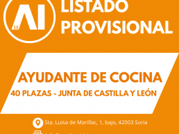 Listado provisional Ayudante de cocina