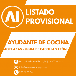 Listado provisional Ayudante de cocina