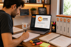 Estudiante preparando oposiciones presenciales y online con el material de Academia Irigoyen